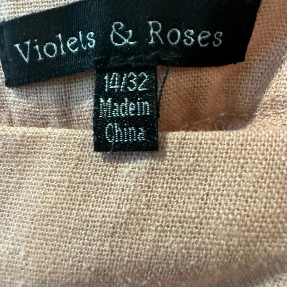 NWT Violets and Roses mid-rise linen‎ blend chino short, Pink, Women’s Size 14